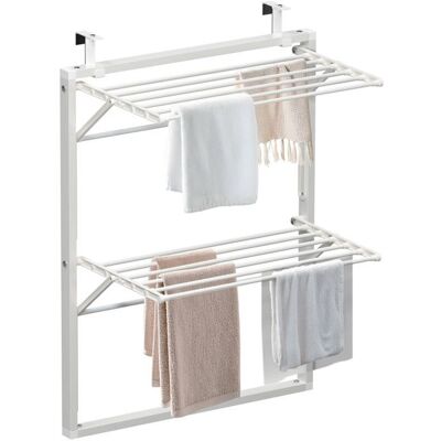 VOUNOT® Étendoir à linge mural suspendu pliable à double niveau blanc Blanc - Publicité VOUNOT® Étendoir à linge mural suspendu pliable à double niveau blanc Blanc - Publicité