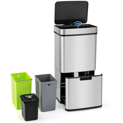 Poubelle Cuisine 72 L - COSTWAY - Ouverture Automatique-3 Seaux Amovibles Tri Selectif Anti-Empreintes Digitales Fermeture Douce Gris - Publicité Poubelle Cuisine 72 L - COSTWAY - Ouverture Automatique-3 Seaux Amovibles Tri Selectif Anti-Empreintes Digitales Fermeture Douce Gris - Publicité
