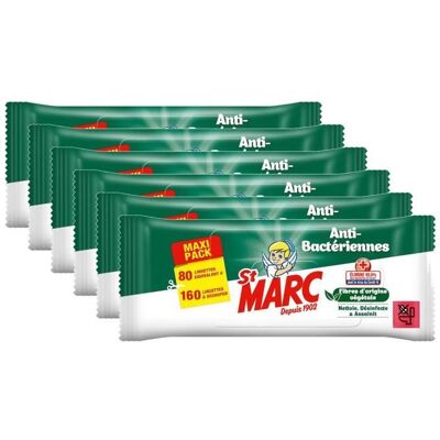 ST MARC Lot de 6 Lingettes Nettoyantes et Désinfectantes Antibactériennes - 80 lingettes - Publicité ST MARC Lot de 6 Lingettes Nettoyantes et Désinfectantes Antibactériennes - 80 lingettes - Publicité