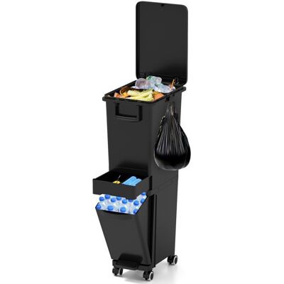 COSTWAY Poubelle de Cuisine 30 L Tri Selectif - 3 Bac -Tiroir Centrals pour Rangement les Support Sac Noir - Publicité COSTWAY Poubelle de Cuisine 30 L Tri Selectif - 3 Bac -Tiroir Centrals pour Rangement les Support Sac Noir - Publicité