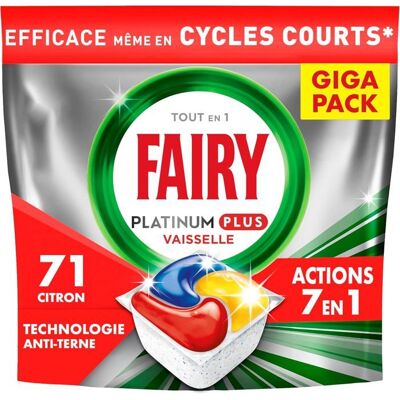 Fairy Platinum Plus Tout-en-1 Pastilles Lave-Vaisselle 71 Capsules Citron - Publicité Fairy Platinum Plus Tout-en-1 Pastilles Lave-Vaisselle 71 Capsules Citron - Publicité
