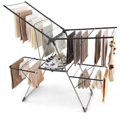 Séchoir à Linge Pliable à 2 Niveaux COSTWAY-33 Rail de Séchage-Aile Réglable en Hauteur-Pince à Chaussette-Pied en Acier Inoxydable Gris - Publicité Séchoir à Linge Pliable à 2 Niveaux COSTWAY-33 Rail de Séchage-Aile Réglable en Hauteur-Pince à Chaussette-Pied en Acier Inoxydable Gris - Publicité