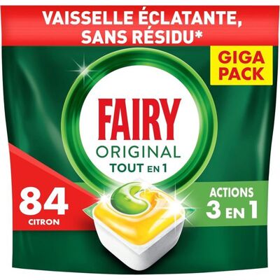 Fairy Original Tablettes Lave-vaisselle All In One Citron 84 Capsules - Publicité Fairy Original Tablettes Lave-vaisselle All In One Citron 84 Capsules - Publicité