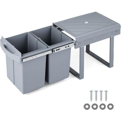 COSTWAY Poubelle Coulissante Sous Évier Double Bac 40L Extractible avec Coulisses Métalliques et Couvercle ABS Gris - Publicité COSTWAY Poubelle Coulissante Sous Évier Double Bac 40L Extractible avec Coulisses Métalliques et Couvercle ABS Gris - Publicité
