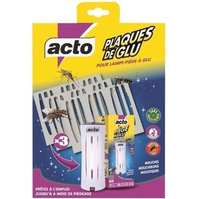 Lot de 3 plaques de glu - ACTO - Pour lampe piège LAMP 12R - Publicité Lot de 3 plaques de glu - ACTO - Pour lampe piège LAMP 12R - Publicité