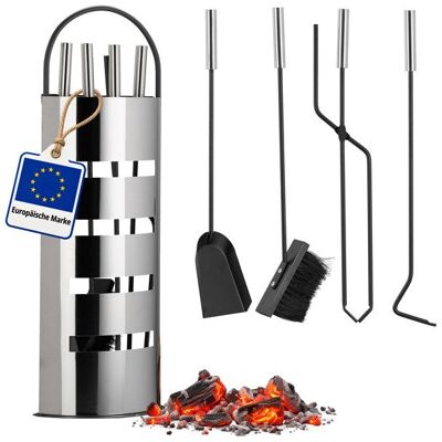Relaxdays Ensemble serviteur de cheminée 5 pièces support pelle balai pince crochet acier inox moderne gris argent Gris - Publicité Relaxdays Ensemble serviteur de cheminée 5 pièces support pelle balai pince crochet acier inox moderne gris argent Gris - Publicité