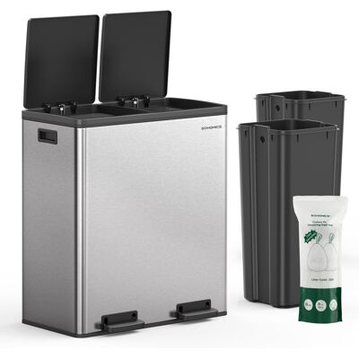 SONGMICS Poubelle à Double Compartiment 2 x 30 L avec 15 Sacs Poubelles Pédales en Métal 2 Seaux Intérieurs en Plastique Argent et Noir Noir - Publicité SONGMICS Poubelle à Double Compartiment 2 x 30 L avec 15 Sacs Poubelles Pédales en Métal 2 Seaux Intérieurs en Plastique Argent et Noir Noir - Publicité