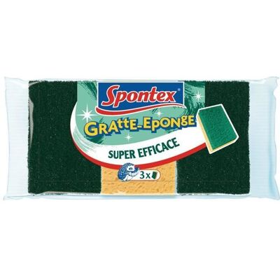 Spontex Lot de 3 éponges Gratte-Eponge Super Efficace - Publicité Spontex Lot de 3 éponges Gratte-Eponge Super Efficace - Publicité