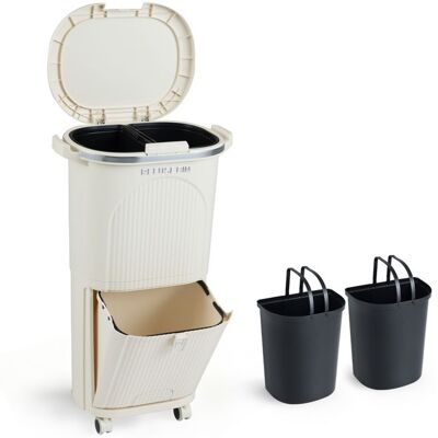 Poubelle de Cuisine 38L COSTWAY à Pédale et Roulettes - 2 Compartiment Tri Selectif Amovible Beige - Publicité Poubelle de Cuisine 38L COSTWAY à Pédale et Roulettes - 2 Compartiment Tri Selectif Amovible Beige - Publicité