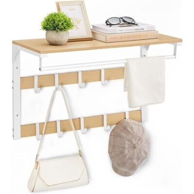 VASAGLE Porte-manteau Mural Étagère Suspendue avec 10 Crochets Amovibles sur 2 Rangées Barre de Suspension Couleur Chêne et Blanc Blanc - Publicité VASAGLE Porte-manteau Mural Étagère Suspendue avec 10 Crochets Amovibles sur 2 Rangées Barre de Suspension Couleur Chêne et Blanc Blanc - Publicité