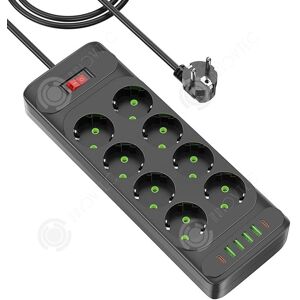 PASSIONOVA INN Multiprise electrique Bloc 8 prises 4 USB 2 Type-C avec Interrupteur Longueur câble 2M Protection surtension Bloc Multiprise Noir - Publicité PASSIONOVA INN Multiprise electrique Bloc 8 prises 4 USB 2 Type-C avec Interrupteur Longueur câble 2M Protection surtension Bloc Multiprise Noir - Publicité
