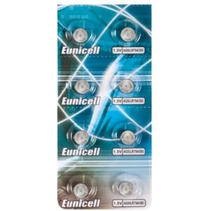 Lot 8 Piles Bouton AG5 / LR754 / LR48 / 193 / GP93A / 393 / SR754 W / G5 - Pile Alcaline Eunicell - Publicité Lot 8 Piles Bouton AG5 / LR754 / LR48 / 193 / GP93A / 393 / SR754 W / G5 - Pile Alcaline Eunicell - Publicité