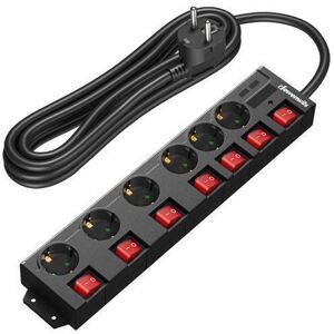 DEWENWILS Multiprise 6 prises 16A + 7 interrupteurs 5m noir 230V 3680W max Noir - Publicité DEWENWILS Multiprise 6 prises 16A + 7 interrupteurs 5m noir 230V 3680W max Noir - Publicité
