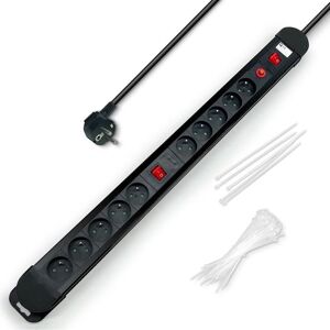 Multiprise avec parasurtenseur - WAYTEX - 10 prises - Câble 150m - 2 interrupteurs - 100 colliers inclus Noir - Publicité Multiprise avec parasurtenseur - WAYTEX - 10 prises - Câble 150m - 2 interrupteurs - 100 colliers inclus Noir - Publicité