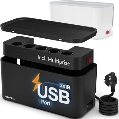 ACROPAQ Boite Cache Cable - 5 Prises 3 USB A Range Cable avec Cache Multiprise Boîtier de Rangement avec Cache Prise Electrique - Publicité ACROPAQ Boite Cache Cable - 5 Prises 3 USB A Range Cable avec Cache Multiprise Boîtier de Rangement avec Cache Prise Electrique - Publicité
