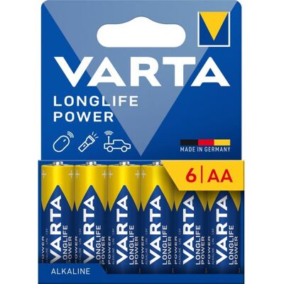 Piles AA - Varta - Longlife Power - Alcalines - Lot de 6 - Fabriqué en Allemagne - Publicité Piles AA - Varta - Longlife Power - Alcalines - Lot de 6 - Fabriqué en Allemagne - Publicité