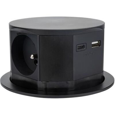Bloc multiprise encastrable 3 prises 16A 2P+T et 2 USB - Noir - Otio Noir - Publicité Bloc multiprise encastrable 3 prises 16A 2P+T et 2 USB - Noir - Otio Noir - Publicité