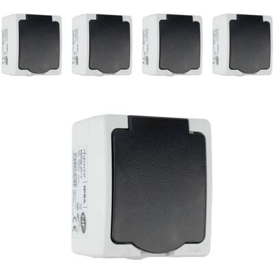 Prise extérieure étanche - ZENITECH - Lot de 5 - 16A 2P+T - IP54 - Gris - Sécurité enfants - Puissance 3680W Gris - Publicité Prise extérieure étanche - ZENITECH - Lot de 5 - 16A 2P+T - IP54 - Gris - Sécurité enfants - Puissance 3680W Gris - Publicité
