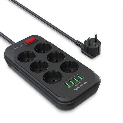 ACROPAQ - Multiprise 2500 W + USB - 6 prises + 4 ports USB (34 A/17 W) Câble de 2 m Avec interrupteur Maison - Noir - Publicité ACROPAQ - Multiprise 2500 W + USB - 6 prises + 4 ports USB (34 A/17 W) Câble de 2 m Avec interrupteur Maison - Noir - Publicité