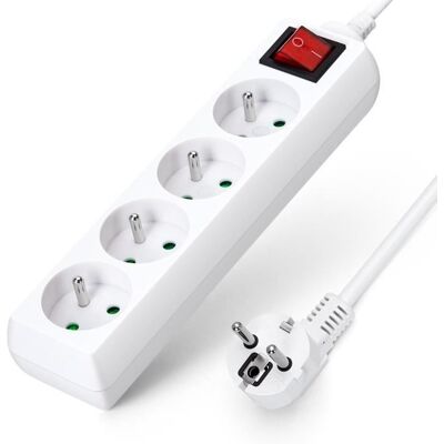 Aigostar - MULTIPRISE 4 PRISES avec interrupteur. Câble 5 mètres sécurité enfants. Prises standards françaises 16A - 250V 2P+T Blanc - Publicité Aigostar - MULTIPRISE 4 PRISES avec interrupteur. Câble 5 mètres sécurité enfants. Prises standards françaises 16A - 250V 2P+T Blanc - Publicité