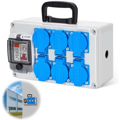 TTLIFE Coffret de chantier 16A IP67 avec 6 prises Schuko & interrupteur différentiel 30mA Boîtier de distribution électrique 230V Bleu - Publicité TTLIFE Coffret de chantier 16A IP67 avec 6 prises Schuko & interrupteur différentiel 30mA Boîtier de distribution électrique 230V Bleu - Publicité