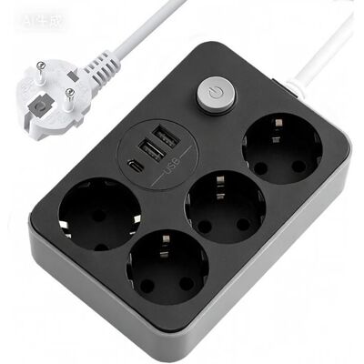 ADTOBAST Multiprise Parasurtenseur USB Multiprise 4 prises outlet + 3 ports USB Gris - Publicité ADTOBAST Multiprise Parasurtenseur USB Multiprise 4 prises outlet + 3 ports USB Gris - Publicité