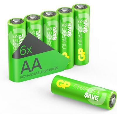 Piles Rechargeables AA NiMH 1300 mAh - Lot de 6 PilesGP Charge & Save Préchargées Longue durée - pour Lampes Jouets - Publicité Piles Rechargeables AA NiMH 1300 mAh - Lot de 6 PilesGP Charge & Save Préchargées Longue durée - pour Lampes Jouets - Publicité