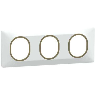 Schneider Electric Plaque de finition 3 postes - Horizontal - Ovalis - S320706D - Schneider - Blanc bague laiton Blanc - Publicité Schneider Electric Plaque de finition 3 postes - Horizontal - Ovalis - S320706D - Schneider - Blanc bague laiton Blanc - Publicité