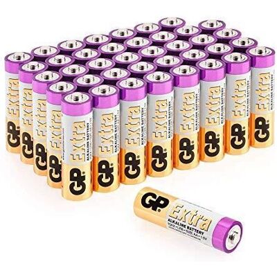 Piles AA - Lot de 40 Piles GP Extra Batteries Alcalines AA LR6 15v - Longue durée - Publicité Piles AA - Lot de 40 Piles GP Extra Batteries Alcalines AA LR6 15v - Longue durée - Publicité