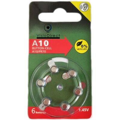 Lot de 6 Piles bouton Zinc Air Type A10/10 145V pour appareils auditifs compatibles PR70 - Visiodirect - - Publicité Lot de 6 Piles bouton Zinc Air Type A10/10 145V pour appareils auditifs compatibles PR70 - Visiodirect - - Publicité