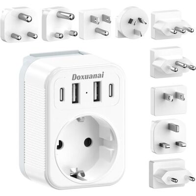 Adaptateur de voyage universel - LEVYS - 4 ports USB (2 USB-C) - Types de prises: A/B/C/D/G/I/J/L/M - Publicité Adaptateur de voyage universel - LEVYS - 4 ports USB (2 USB-C) - Types de prises: A/B/C/D/G/I/J/L/M - Publicité
