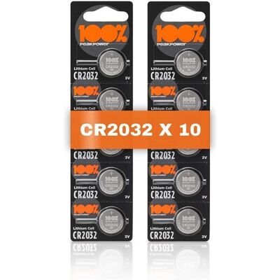 Piles CR2032 - Lot de 10 100% PeakPower Bouton Lithium CR 2032 3V- Haute Performance - Publicité Piles CR2032 - Lot de 10 100% PeakPower Bouton Lithium CR 2032 3V- Haute Performance - Publicité