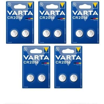 10 piles Varta CR 2016 3V au lithium - Bleu - Publicité 10 piles Varta CR 2016 3V au lithium - Bleu - Publicité