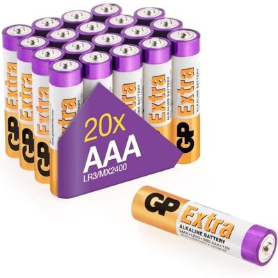 Piles AAA - Lot de 20 Piles GP Extra Batteries Alcalines AAA LR3 15vLongue durée très puissantes utilisation quotidienne - Publicité Piles AAA - Lot de 20 Piles GP Extra Batteries Alcalines AAA LR3 15vLongue durée très puissantes utilisation quotidienne - Publicité