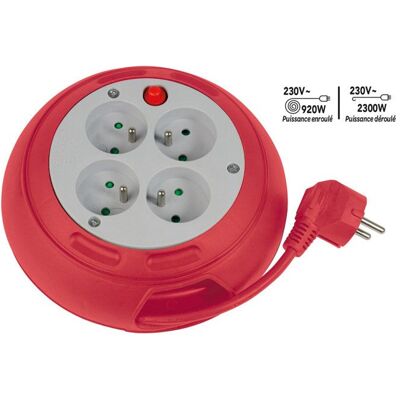 Gefom Enrouleur Compact 4 Prises Avec Interrupteur Thermique - 3m - Rouge - Publicité Gefom Enrouleur Compact 4 Prises Avec Interrupteur Thermique - 3m - Rouge - Publicité