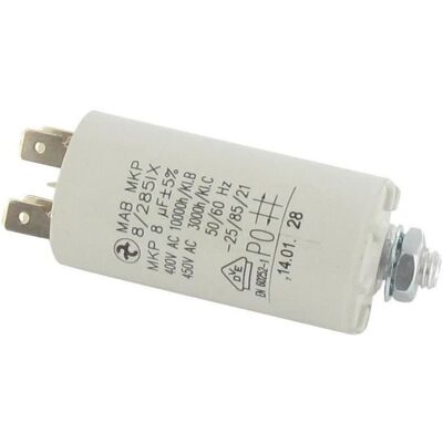 Condensateur électrique universel 8 uf - Fixation M8 Ø: 30mm H: 84mm - Publicité Condensateur électrique universel 8 uf - Fixation M8 Ø: 30mm H: 84mm - Publicité