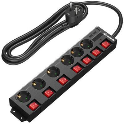 DEWENWILS Multiprise 16A/3680W - 6 Prises - Câble 2M - Noir - 7 Interrupteurs Individuels Noir - Publicité DEWENWILS Multiprise 16A/3680W - 6 Prises - Câble 2M - Noir - 7 Interrupteurs Individuels Noir - Publicité