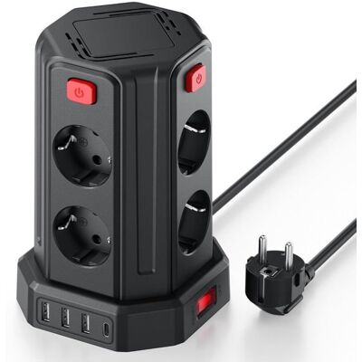 JBNIUAY Multiprise Tour interrupteur protection anti-surtension 8 prises AC 4 ports USB 5V/3.4A Câble 2 m - Publicité JBNIUAY Multiprise Tour interrupteur protection anti-surtension 8 prises AC 4 ports USB 5V/3.4A Câble 2 m - Publicité