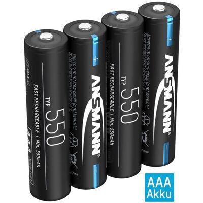 Pile ANSMANN AAA 550mAh NiMH 1.2V - rechargeable avec faible auto-décharge pour télécommande lampe de jardin etc. (4 pièces) - Publicité Pile ANSMANN AAA 550mAh NiMH 1.2V - rechargeable avec faible auto-décharge pour télécommande lampe de jardin etc. (4 pièces) - Publicité