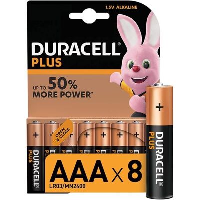 Piles alcaline Duracell Plus lot de 8 piles alcalines Type AAA 15 Volts LR03 MN2400 7369 - Publicité Piles alcaline Duracell Plus lot de 8 piles alcalines Type AAA 15 Volts LR03 MN2400 7369 - Publicité