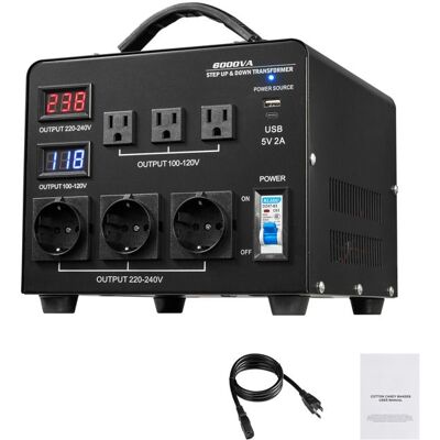 Transformateur de Tension - DUOKU - HYOG-6000VA - 6000 VA - 3 Prises US - 3 Prises EU - Écran LCD - Publicité Transformateur de Tension - DUOKU - HYOG-6000VA - 6000 VA - 3 Prises US - 3 Prises EU - Écran LCD - Publicité