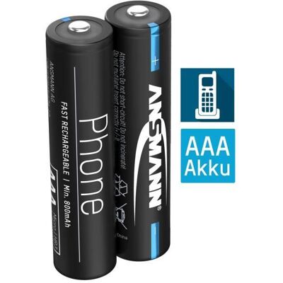 Pile (2 pièces) de téléphone ANSMANN AAA 800mAh NiMH 1.2V - rechargeable avec faible autodécharge idéale pour les téléphones sans - Publicité Pile (2 pièces) de téléphone ANSMANN AAA 800mAh NiMH 1.2V - rechargeable avec faible autodécharge idéale pour les téléphones sans - Publicité