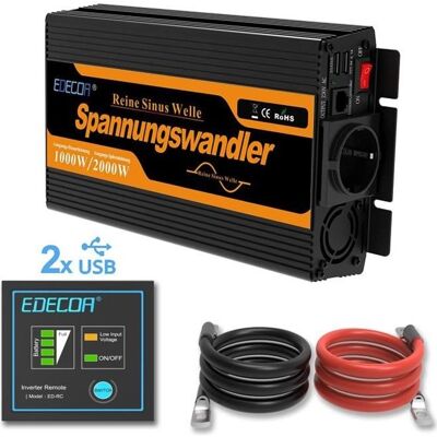 EDECOA 1000w Convertisseur Pur Sinus 12 v 220 v 2000w Crête Auto Transformateur 12v 220v avec Télécommande 2 Douilles 2 USB 3 - Publicité EDECOA 1000w Convertisseur Pur Sinus 12 v 220 v 2000w Crête Auto Transformateur 12v 220v avec Télécommande 2 Douilles 2 USB 3 - Publicité
