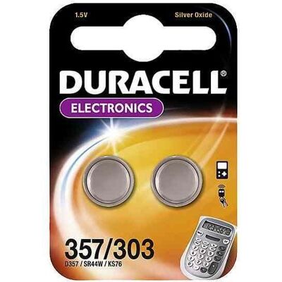 Duracell Blister 2 piles bouton oxyde argent Electronics 357/303/SR44 - Publicité Duracell Blister 2 piles bouton oxyde argent Electronics 357/303/SR44 - Publicité