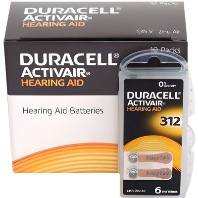 Duracell Easytab/Activair type 312 pour appareils auditifs Zinc Air P312 PR41 ZL3 Lot de 60 - Publicité Duracell Easytab/Activair type 312 pour appareils auditifs Zinc Air P312 PR41 ZL3 Lot de 60 - Publicité