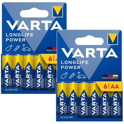 12 piles R-06 R06 AA LR06 15 V VARTA Longlife Power alcalines - Publicité 12 piles R-06 R06 AA LR06 15 V VARTA Longlife Power alcalines - Publicité