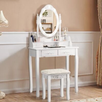 COSTWAY Coiffeuse Table de Maquillage avec Miroir Oval et 10 Ampoules LED à Intensité Variable 4 Tiroirs 1 Tabouret Blanche Blanc - Publicité COSTWAY Coiffeuse Table de Maquillage avec Miroir Oval et 10 Ampoules LED à Intensité Variable 4 Tiroirs 1 Tabouret Blanche Blanc - Publicité