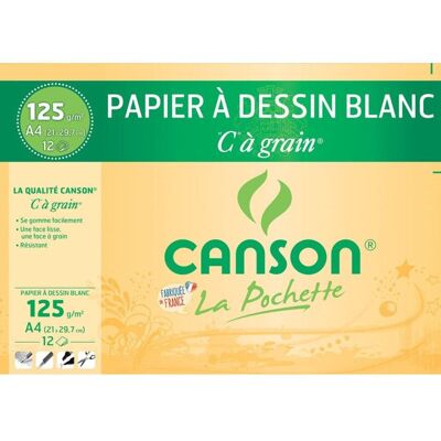 Papier à dessin Canson 'C' à grain A4 - 125 g/m2 - Lot de 12 - Publicité Papier à dessin Canson 'C' à grain A4 - 125 g/m2 - Lot de 12 - Publicité