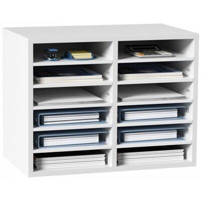 VEVOR Organisateur de Bureau en Bois 52x30 5x41 cm Blanc Trieur de Documents à 12 Compartiments Corbeille à Courrier Panneau Aggloméré É - Publicité VEVOR Organisateur de Bureau en Bois 52x30 5x41 cm Blanc Trieur de Documents à 12 Compartiments Corbeille à Courrier Panneau Aggloméré É - Publicité