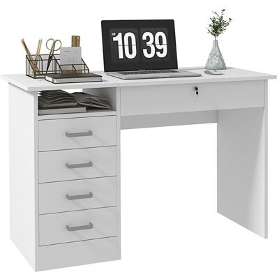 Bureau informatique HOMCOM avec 5 tiroirs grand plateau 1 compartiment ouvert tiroir verrouillable 110 x 50 x 76cm blanc Blanc - Publicité Bureau informatique HOMCOM avec 5 tiroirs grand plateau 1 compartiment ouvert tiroir verrouillable 110 x 50 x 76cm blanc Blanc - Publicité